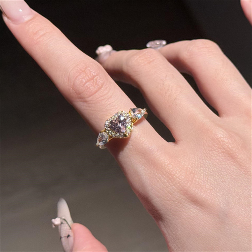 粉色愛心造型開口戒指｜柔和亮點設計 【開口可調節】