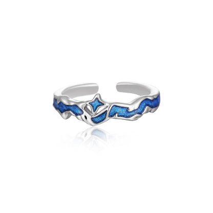 星河之戀藍色滴膠情侶對戒｜輕奢小眾開口指環