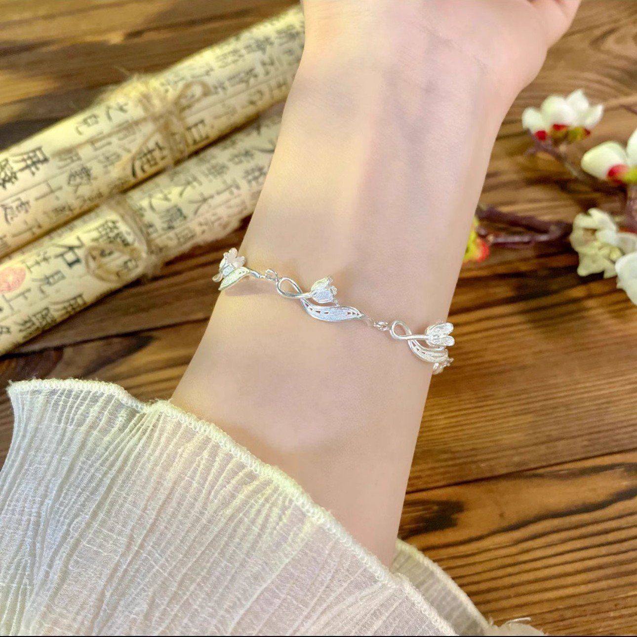 中式蘭花元素手鏈｜細緻線條小眾手飾