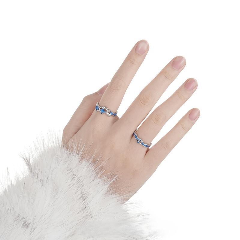 星河之戀藍色滴膠情侶對戒｜輕奢小眾開口指環