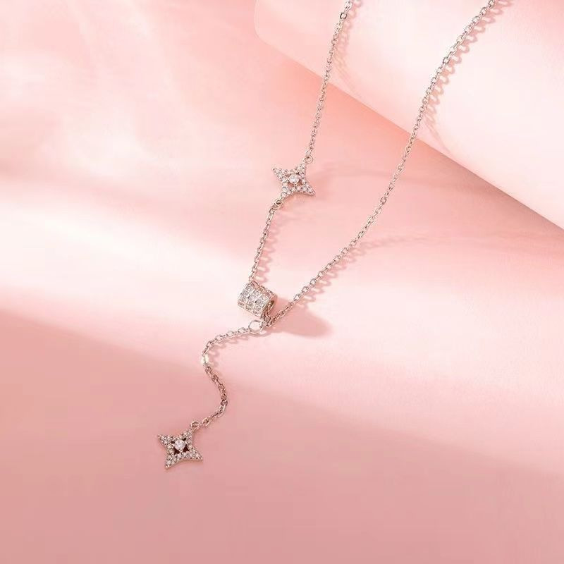 銀色星星流蘇 Y 字鎖骨項鍊｜顯瘦氣質日常款