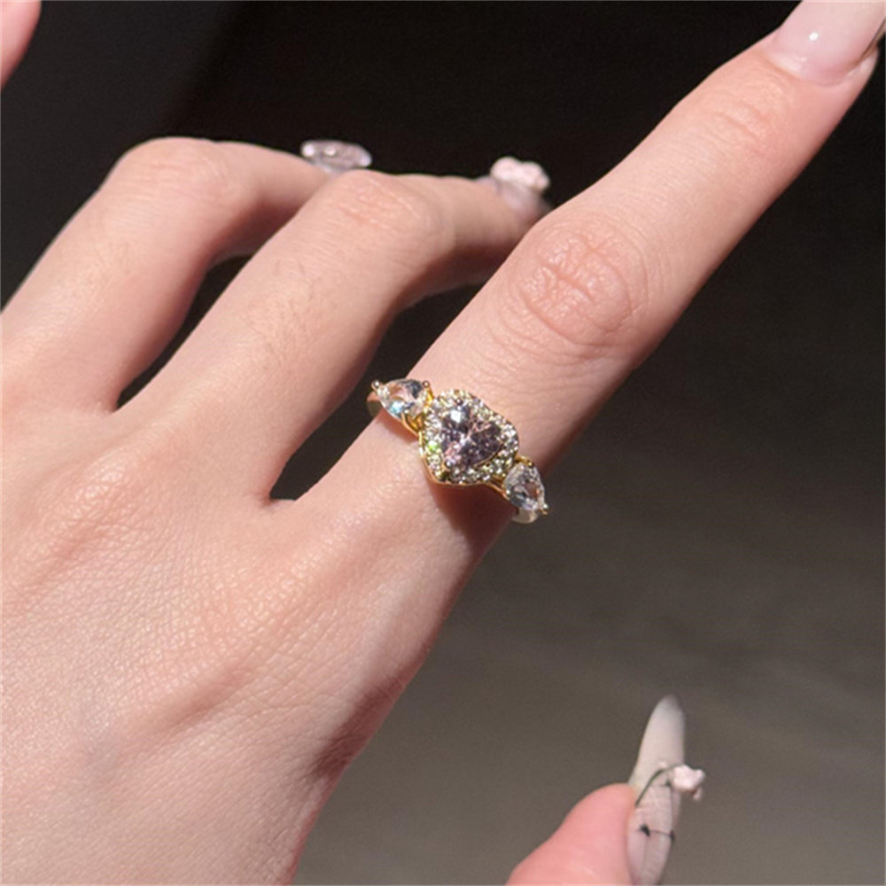 粉色愛心造型開口戒指｜柔和亮點設計 【開口可調節】