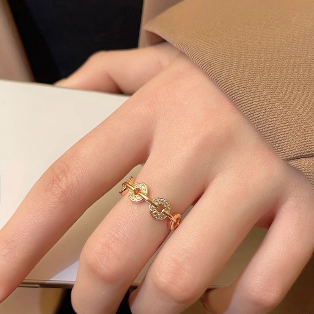 旺財銅錢雙層鍊指環｜微鑲輕奢小眾百搭款