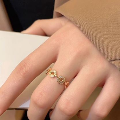 旺財銅錢雙層鍊指環｜微鑲輕奢小眾百搭款