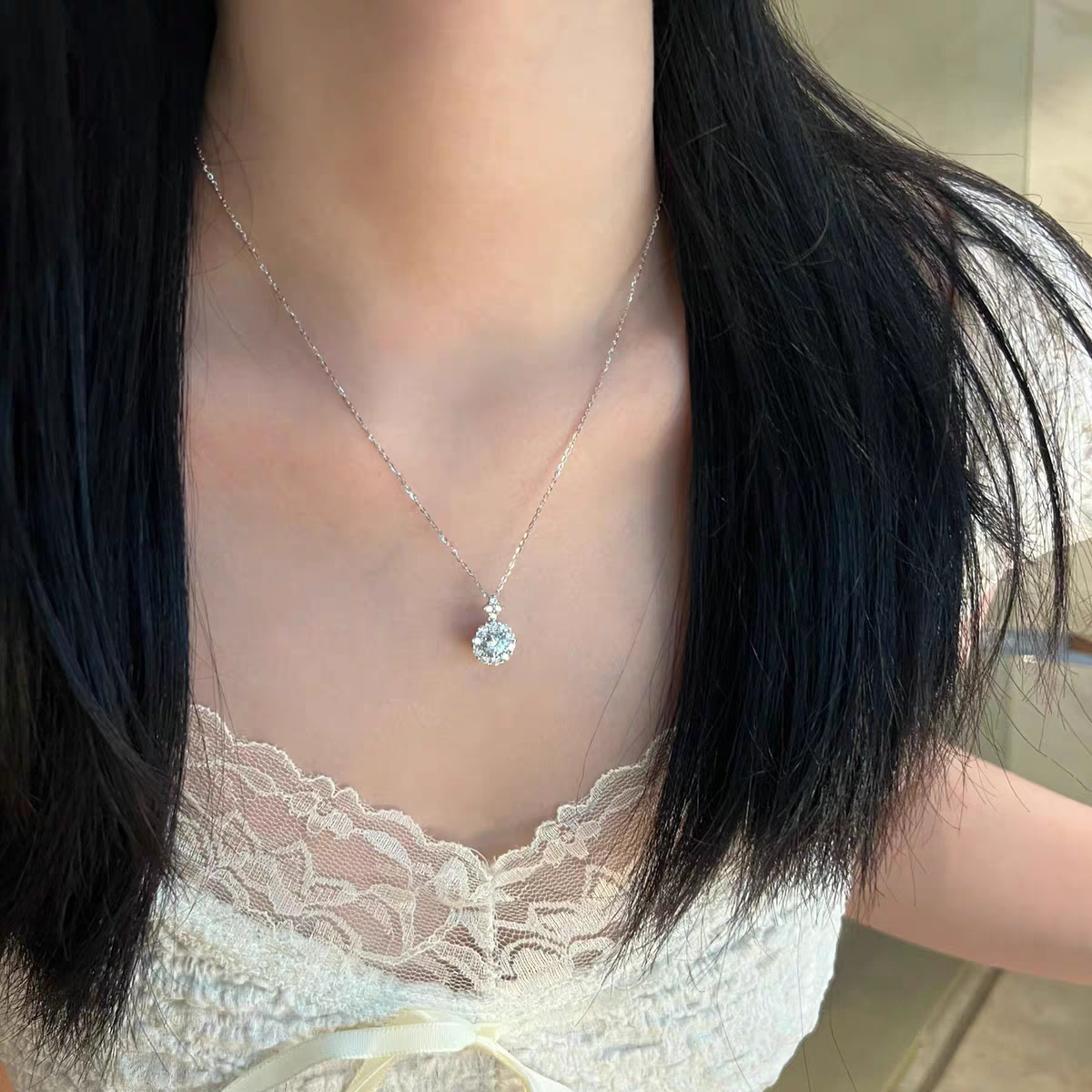 碎冰冰暴富方牌鎖骨鏈｜輕奢精致鎖骨鏈