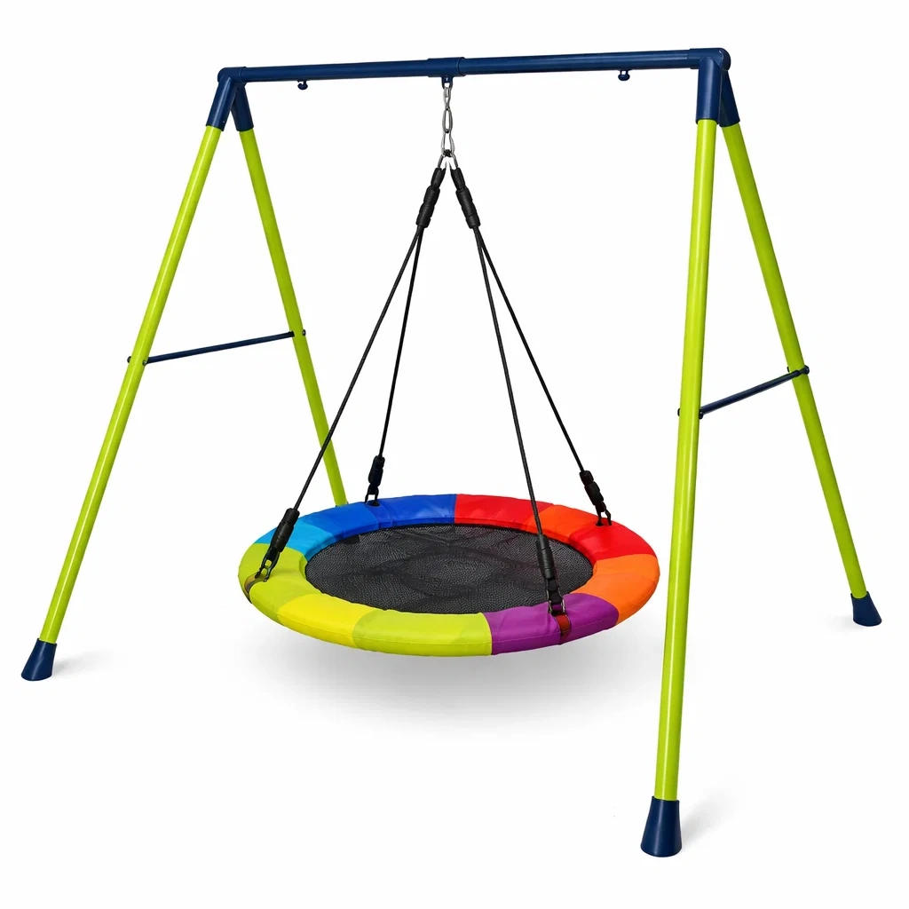 Outdoor Swing Multicolour Steel Frame with Round Nylon Seat-MOBEXIMO