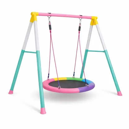 Outdoor Swing Children's Outdoor with Rainbow Net Seat Multi-Coloured Steel-MOBEXIMO