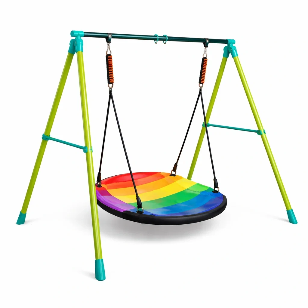 Outdoor Swing Round Rainbow Steel with Colourful Fabric-MOBEXIMO