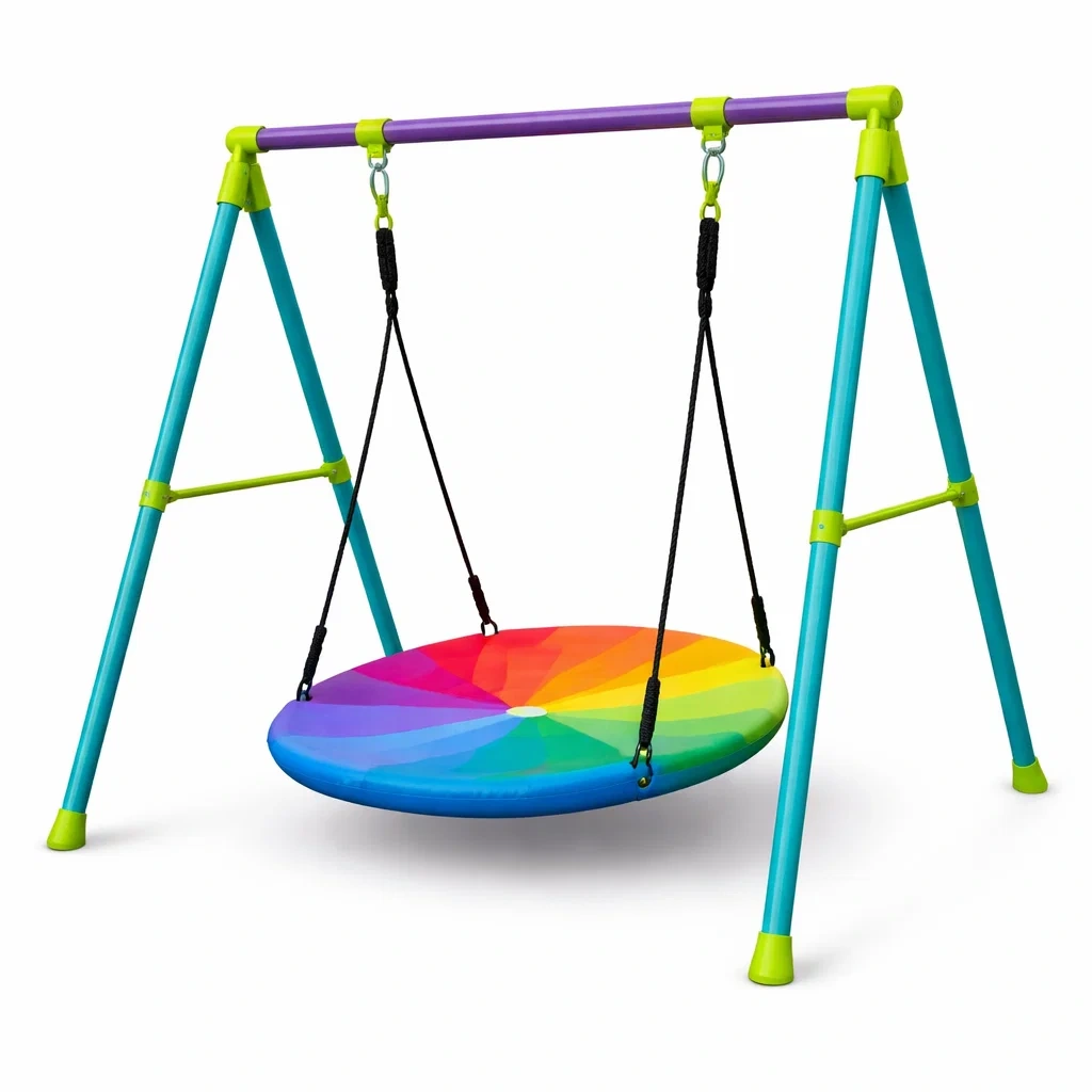 Outdoor Swing Children's Rainbow Saucer with Steel Frame for Outdoor Use-MOBEXIMO