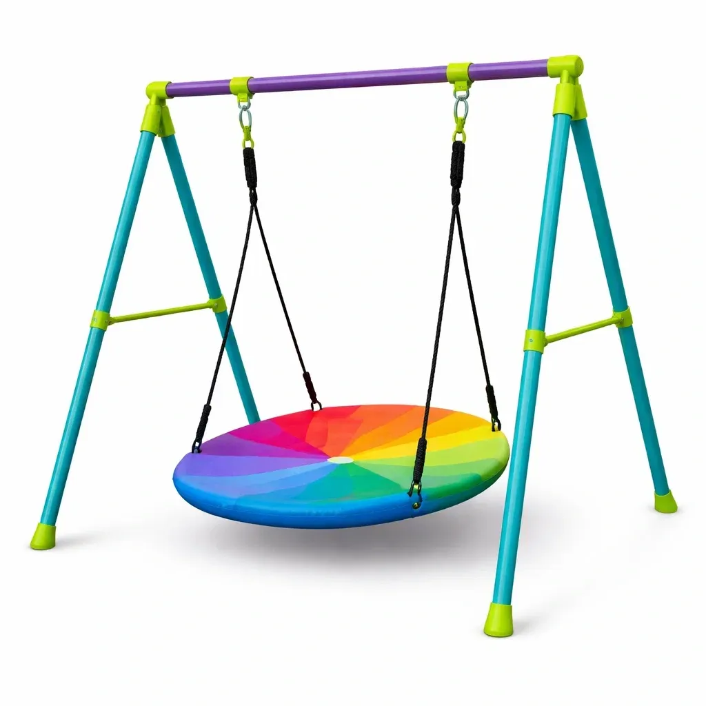 Outdoor Swing Children's Rainbow Saucer with Steel Frame for Outdoor Use-MOBEXIMO