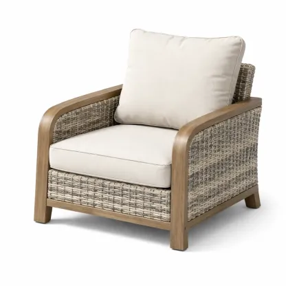 Leisure chair Outdoor with Beige Cushions Wicker Frame-MOBEXIMO