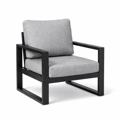 Leisure chair Grey Fabric Cushion with Black Aluminium Frame-MOBEXIMO