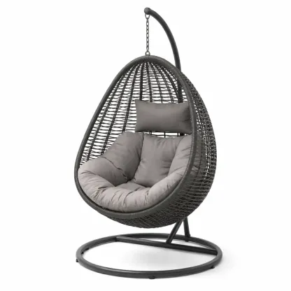 Hanging egg chair Outdoor Grey with Steel Frame and Rattan Cushion-MOBEXIMO