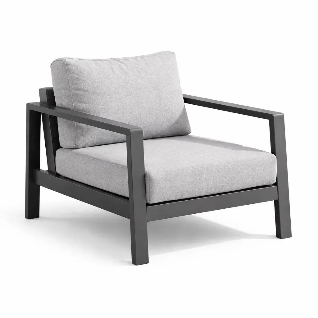 Leisure chair Outdoor Lounge Aluminium Frame with Grey Polyester Cushions-MOBEXIMO