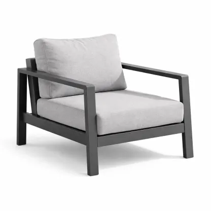 Leisure chair Outdoor Lounge Aluminium Frame with Grey Polyester Cushions-MOBEXIMO