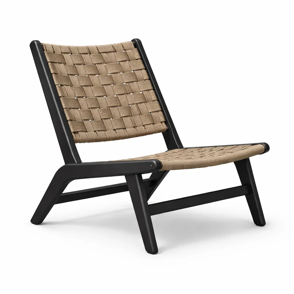 Leisure chair Woven Rope Lounge Black Aluminium Frame Natural Brown-MOBEXIMO