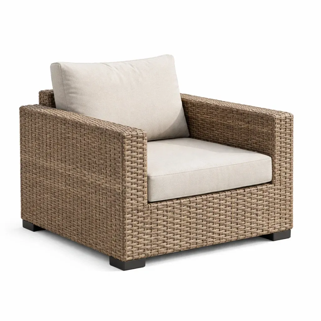 Leisure chair Wicker with Beige Cushions Outdoor-MOBEXIMO