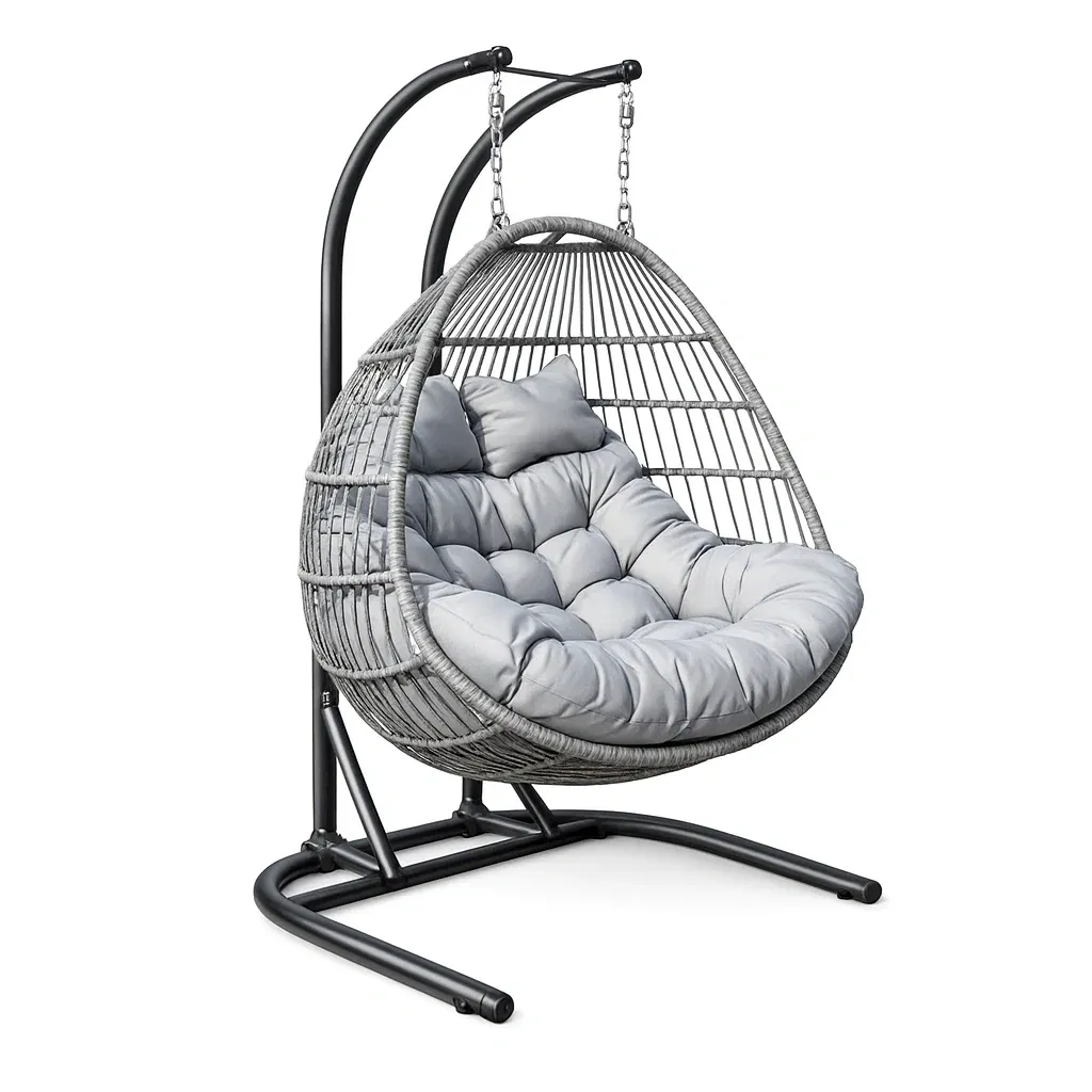 Hanging egg chair Grey Outdoor with Rattan and Steel Frame-MOBEXIMO