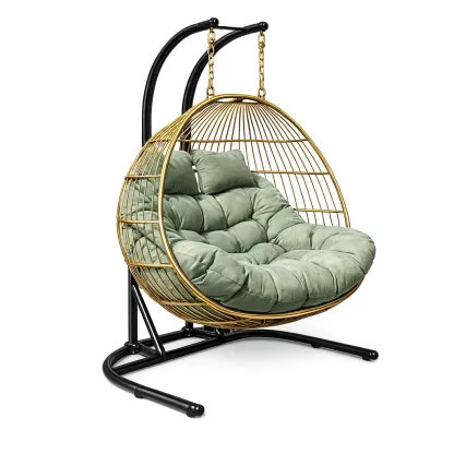 Hanging egg chair with Steel Frame and Green Cushion-MOBEXIMO