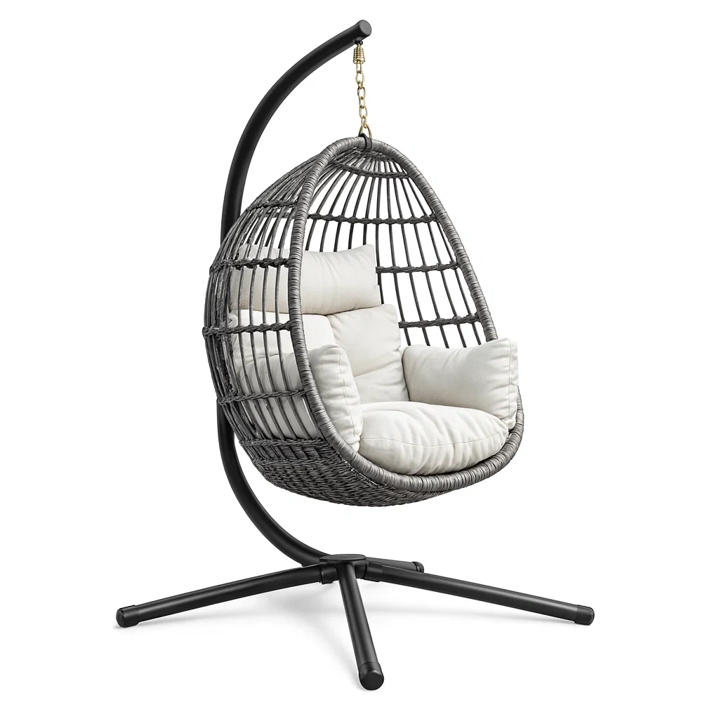 Hanging egg chair Outdoor Grey PE Rattan with Cushion-MOBEXIMO