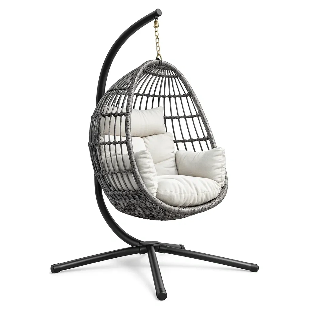 Hanging egg chair Outdoor Grey PE Rattan with Cushion-MOBEXIMO