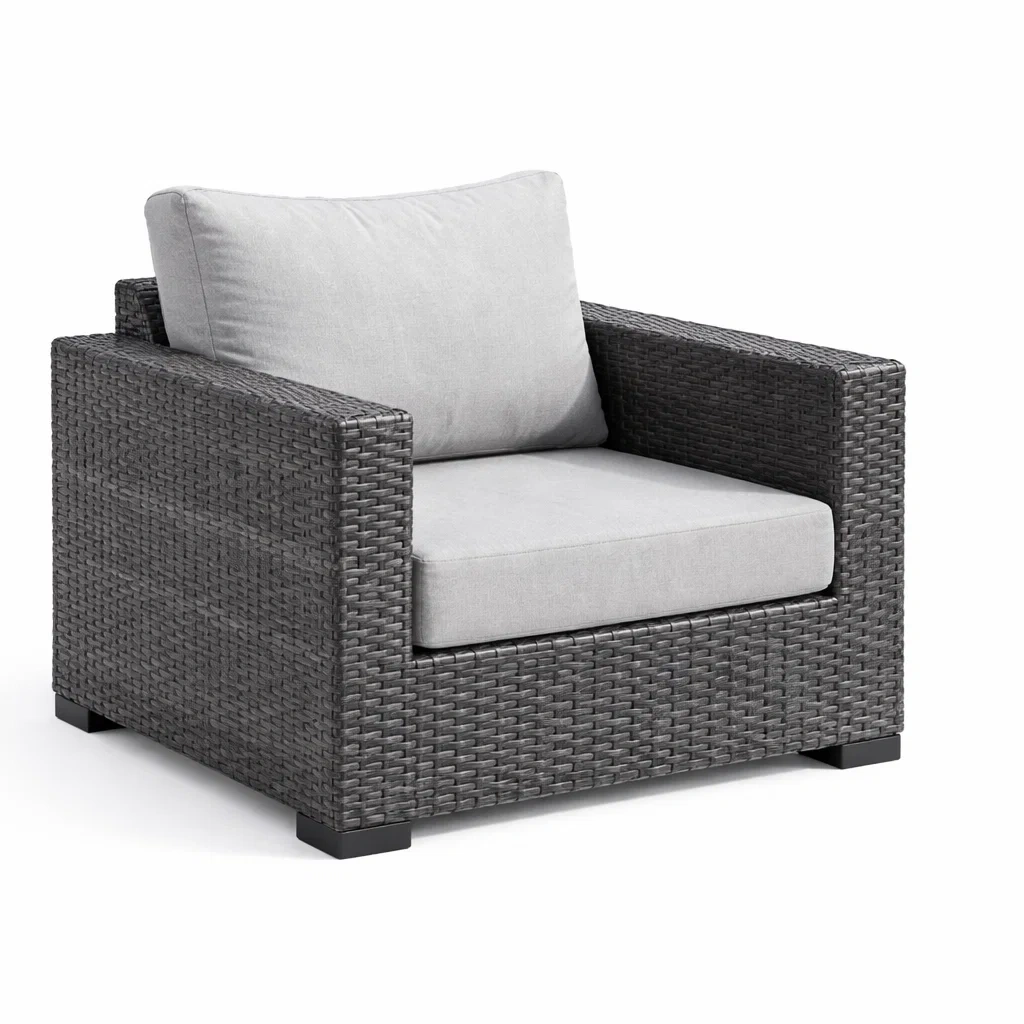 Leisure chair Outdoor Wicker with Grey Fabric Cushions and Aluminium Frame-MOBEXIMO