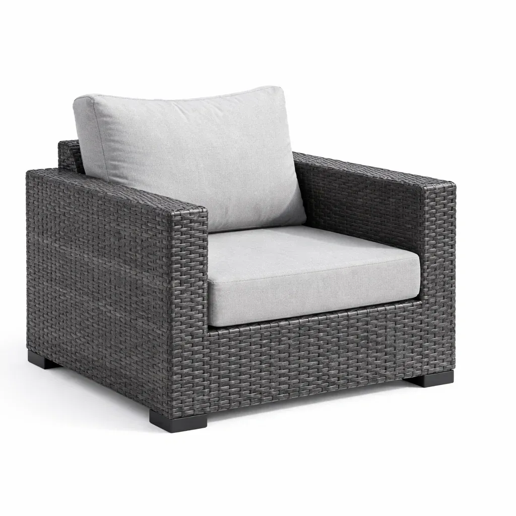 Leisure chair Outdoor Wicker with Grey Fabric Cushions and Aluminium Frame-MOBEXIMO