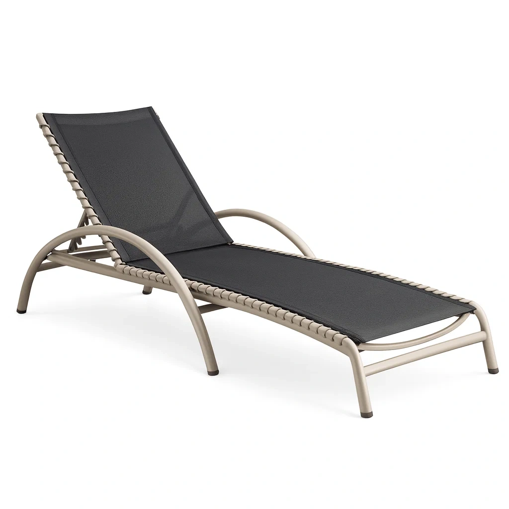 Lounge chair Outdoor Adjustable Sun Lounger Aluminium Frame Black Textilene Reclining Chair-MOBEXIMO