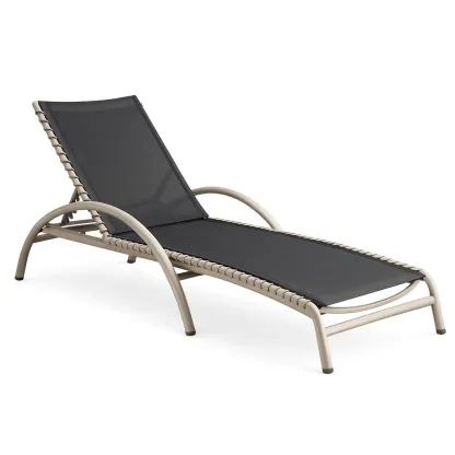 Lounge chair Outdoor Adjustable Sun Lounger Aluminium Frame Black Textilene Reclining Chair-MOBEXIMO