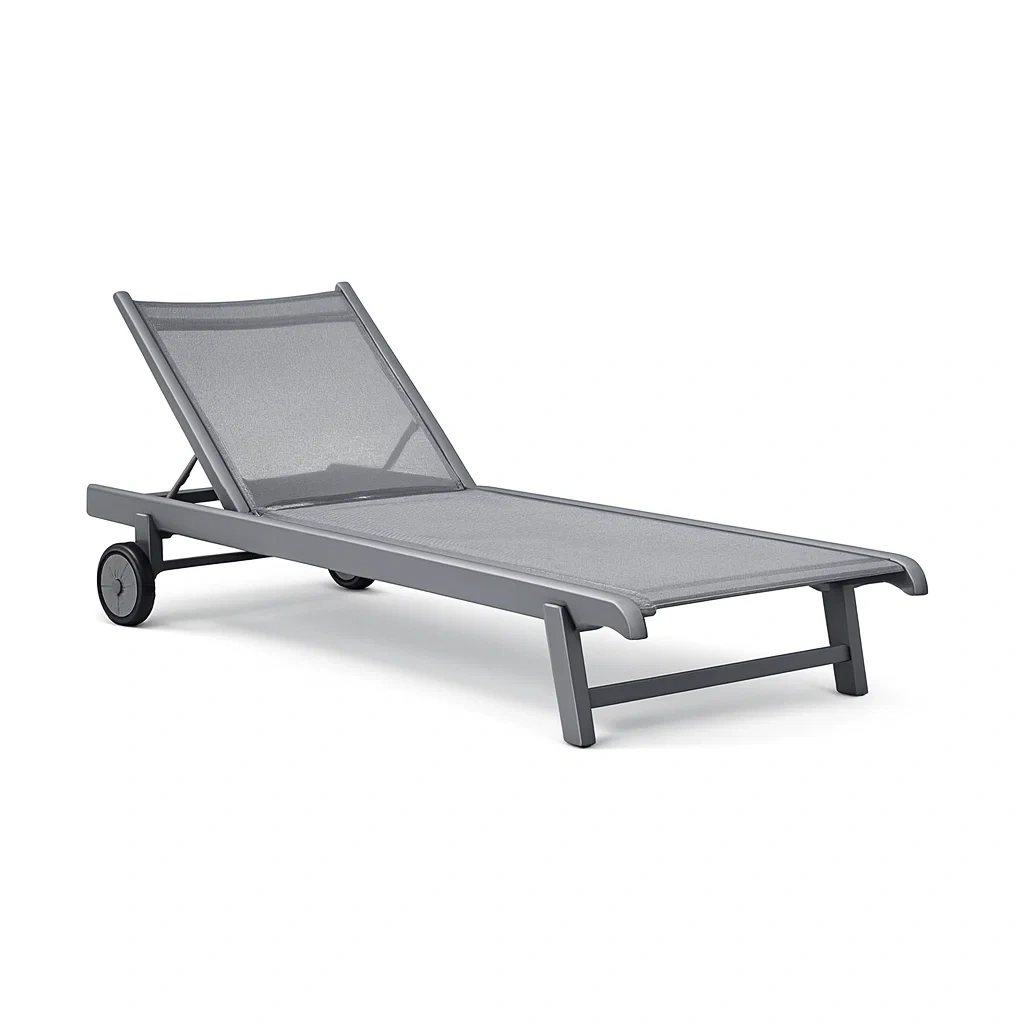 Lounge chair Grey Aluminium Outdoor Adjustable Sun Lounge with Textilene Fabric-MOBEXIMO