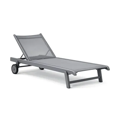 Lounge chair Grey Aluminium Outdoor Adjustable Sun Lounge with Textilene Fabric-MOBEXIMO