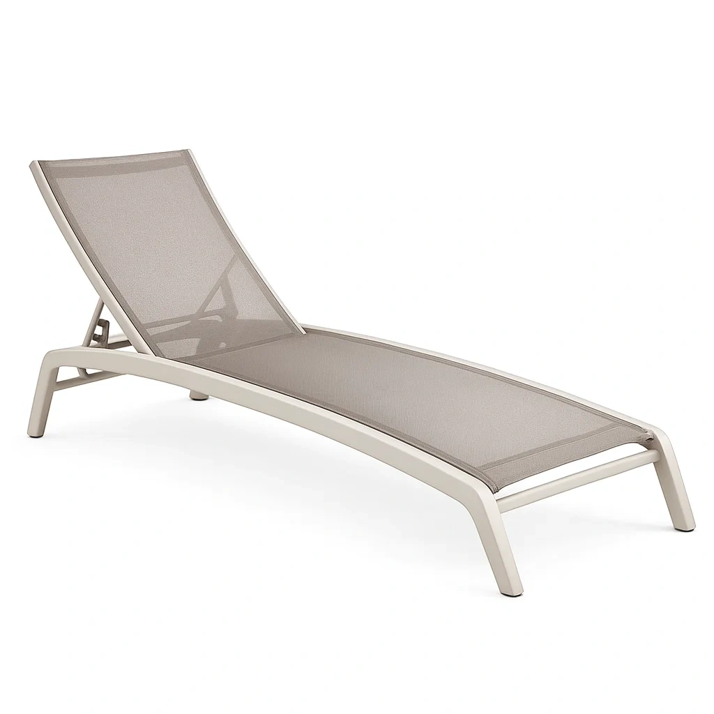 Lounge chair Outdoor Reclining Sun Lounger Aluminium Frame Taupe Textilene Fabric-MOBEXIMO
