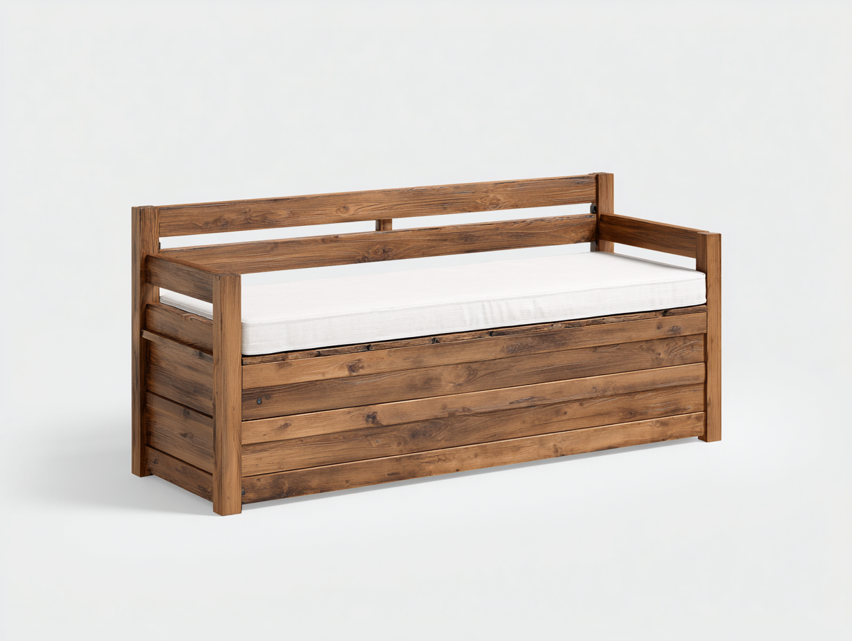 Wooden garden storage bench solid wood 165x60 x85cm - natural wood/white - garden use - integrated storage design-Havenno