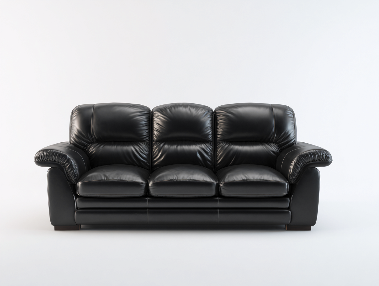 Leather 3 seater sofa 200x90 x85cm - black - living room use - padded comfort design-Havenno