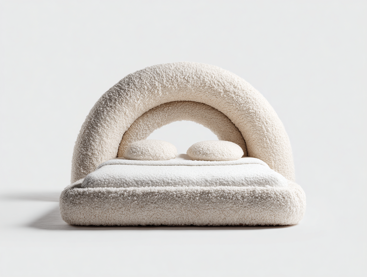 Upholstered Double Bed Bouclé Fabric 200x160 x110cm - Cream - Bedroom Modern Comfort Style-Havenno