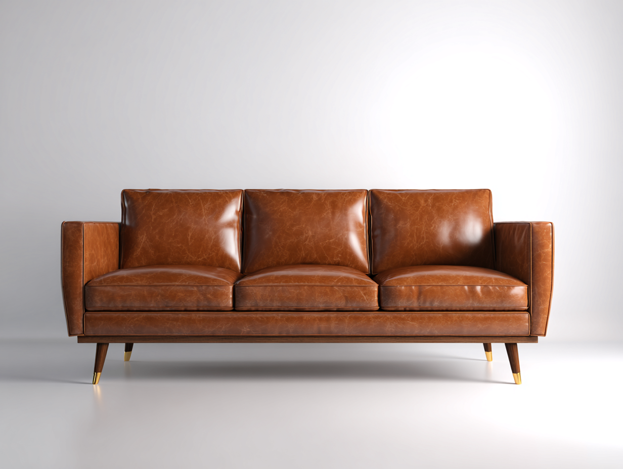 Leather 3 Seater Sofa 205x88 x82cm - Brown - Living Room Mid Century Modern Style-Havenno