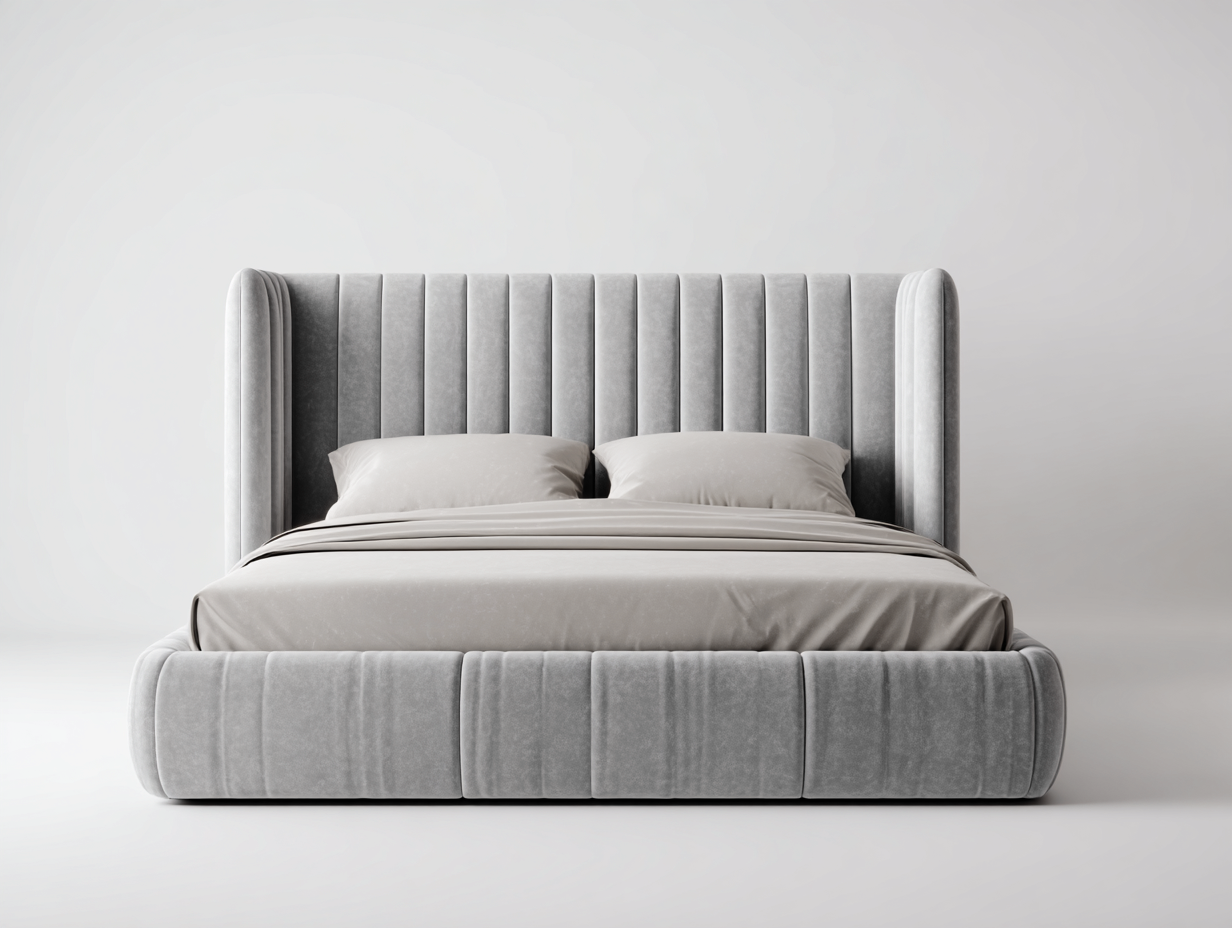 Upholstered Double Bed Frame Velvet Fabric 200x160 x110cm - Light Grey - Bedroom Modern Design-Havenno