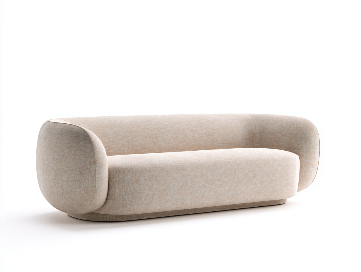 Fabric 3 Seater Sofa 220x95 x78cm - Beige - Living Room Modern Curved Design-Havenno