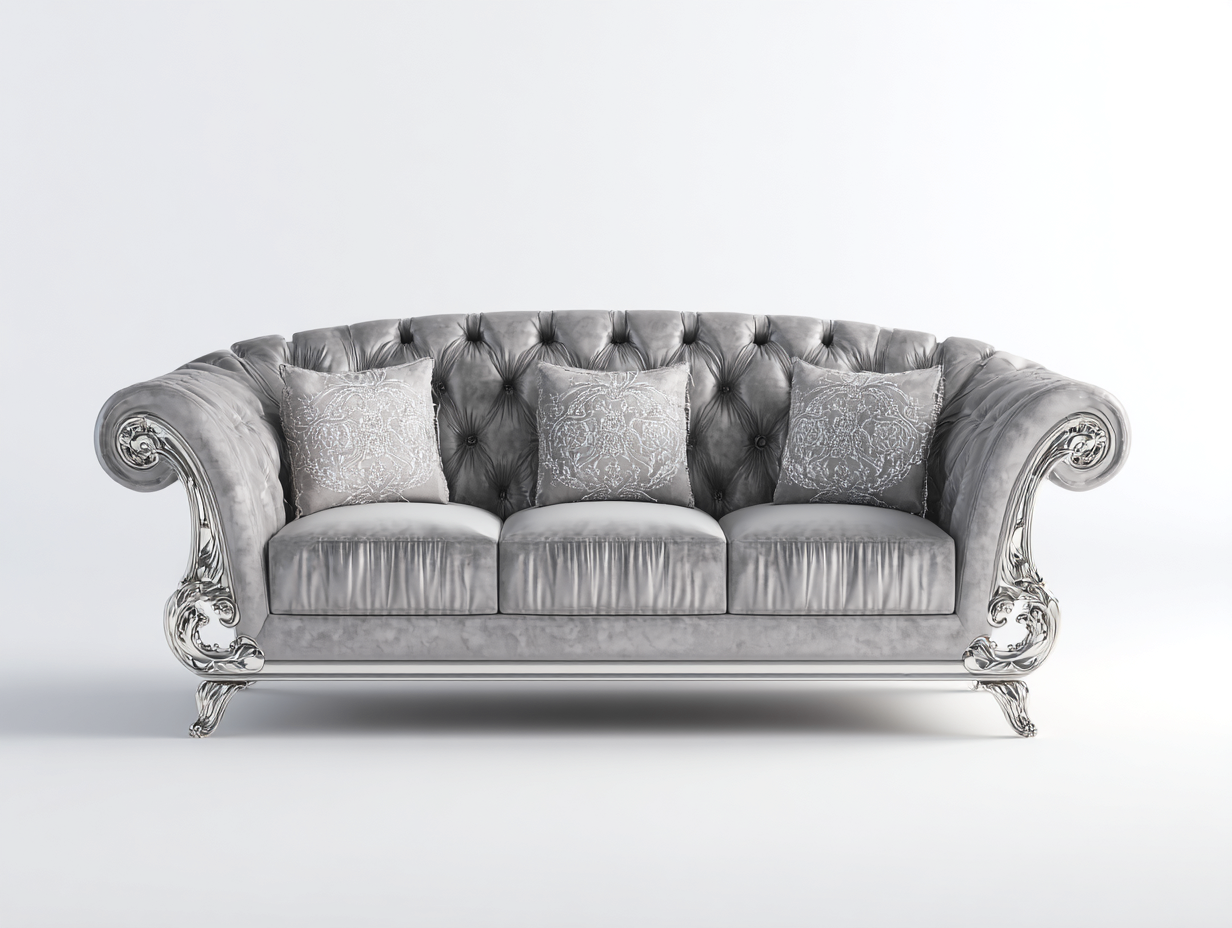 Velvet 3 Seater Sofa 210x90 x85cm - Light Grey/Silver - Living Room Classic Luxury Style-Havenno