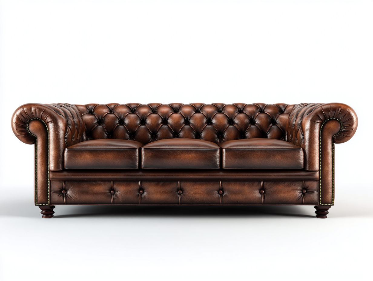 Genuine leather chesterfield 3 seater sofa 220x98 x78cm - brown - living room use - classic tufted design-Havenno