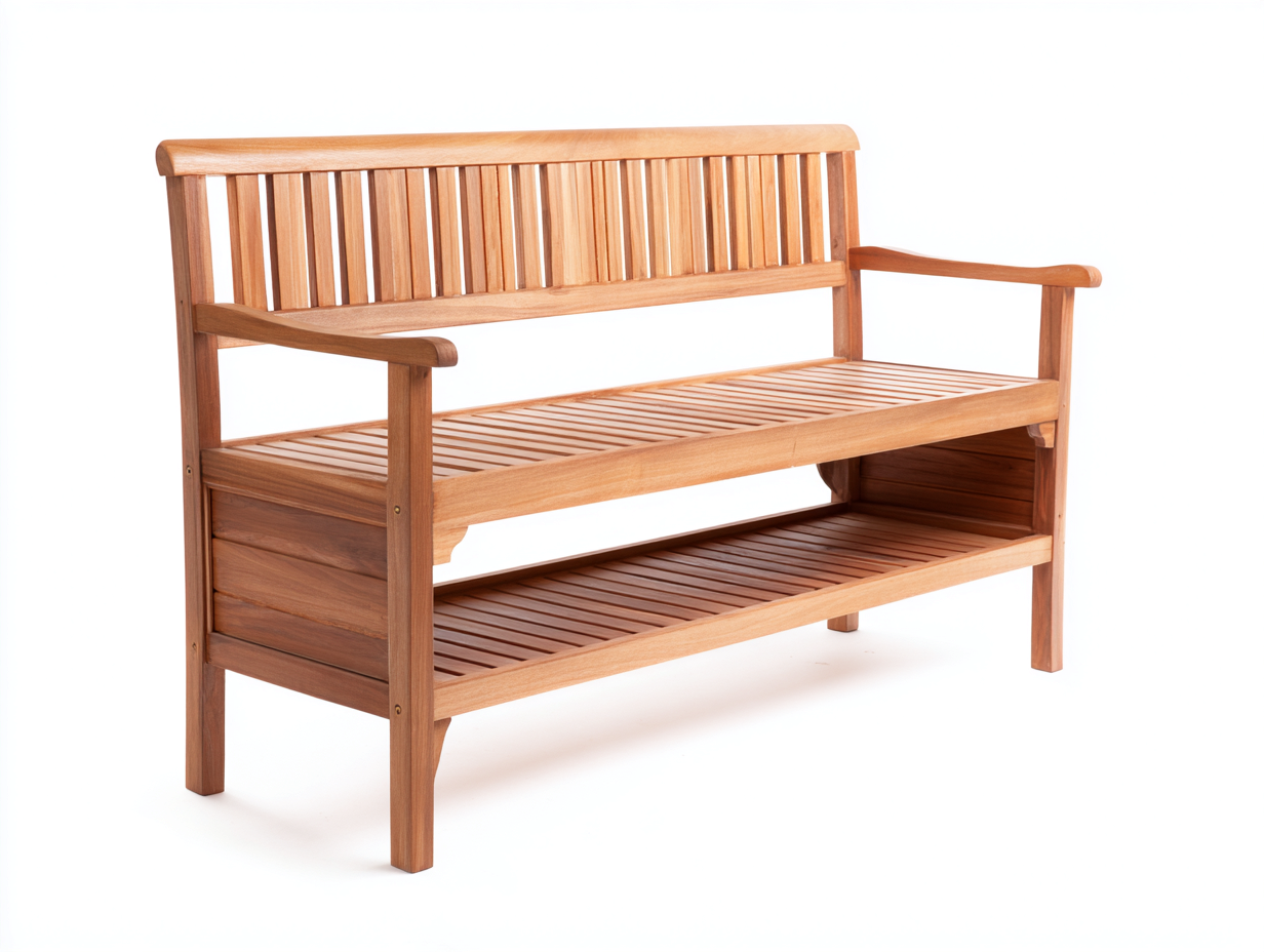 Wooden garden bench solid wood 170x55 x90cm - natural wood - garden use - slatted storage design-Havenno