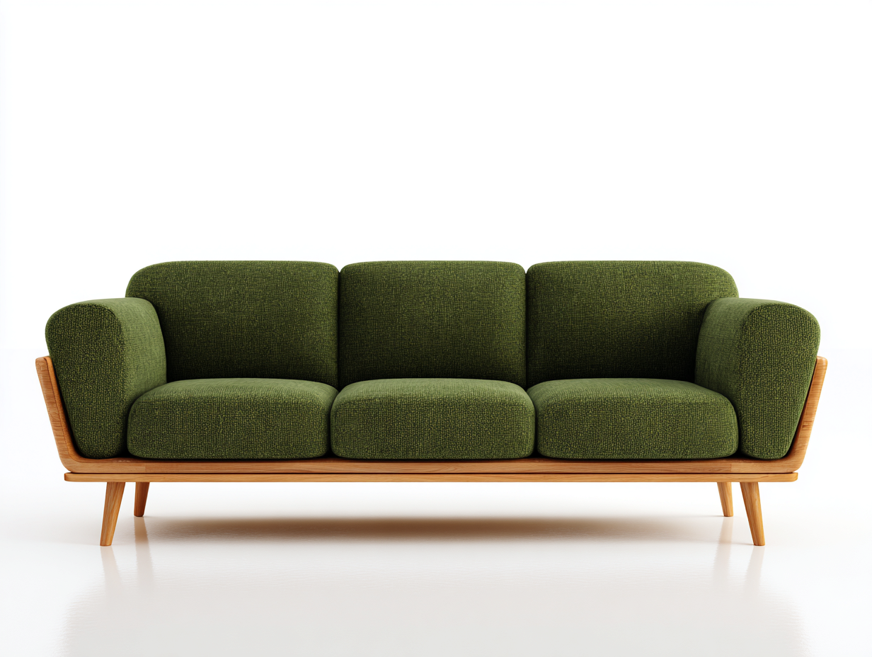 Fabric 3 seater sofa 210x88 x82cm - natural wood colour/green - living room use - mid century modern style-Havenno