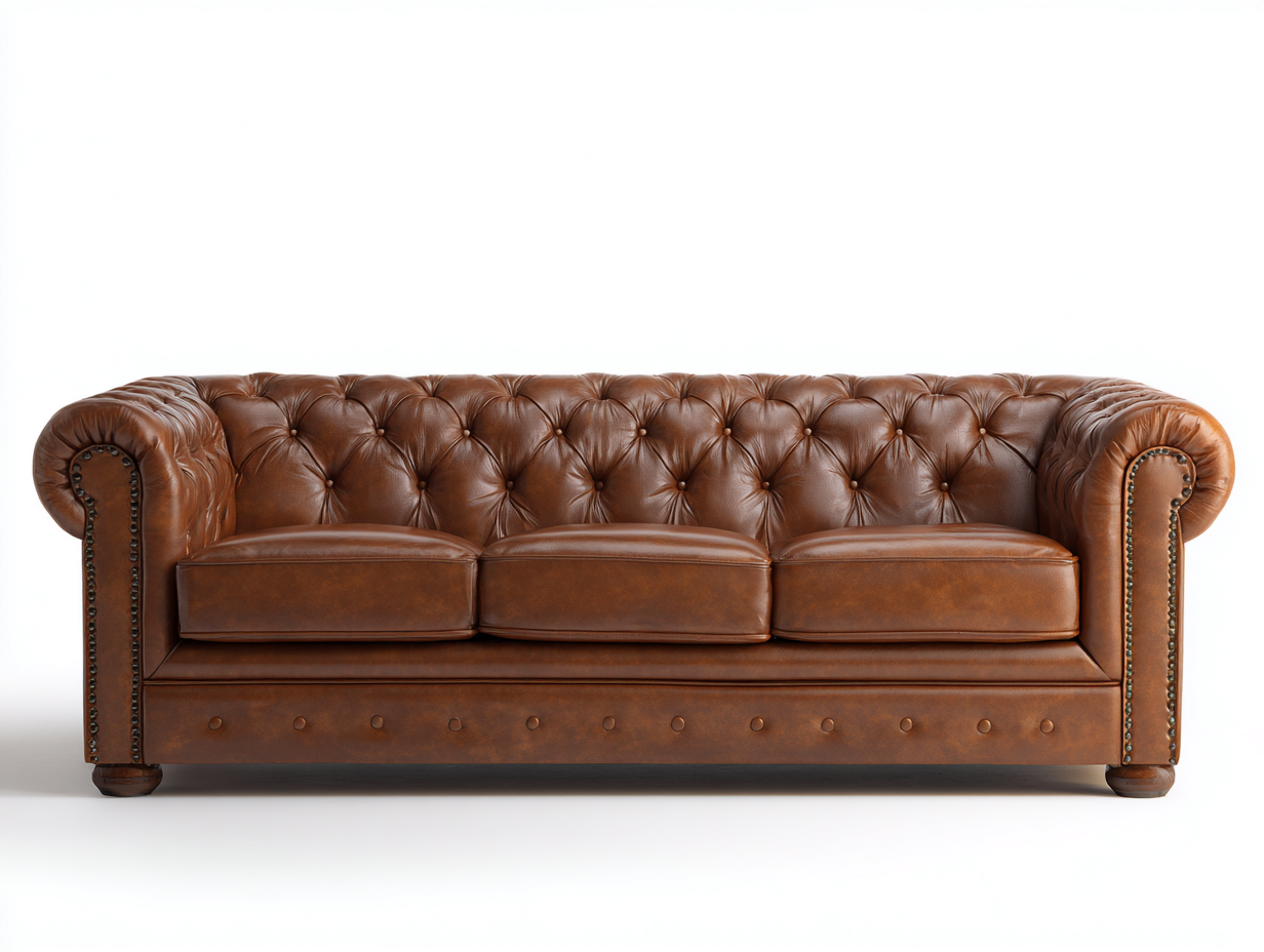 Genuine leather 3 seater sofa 220x90 x75cm - brown - living room use - chesterfield classic style-Havenno