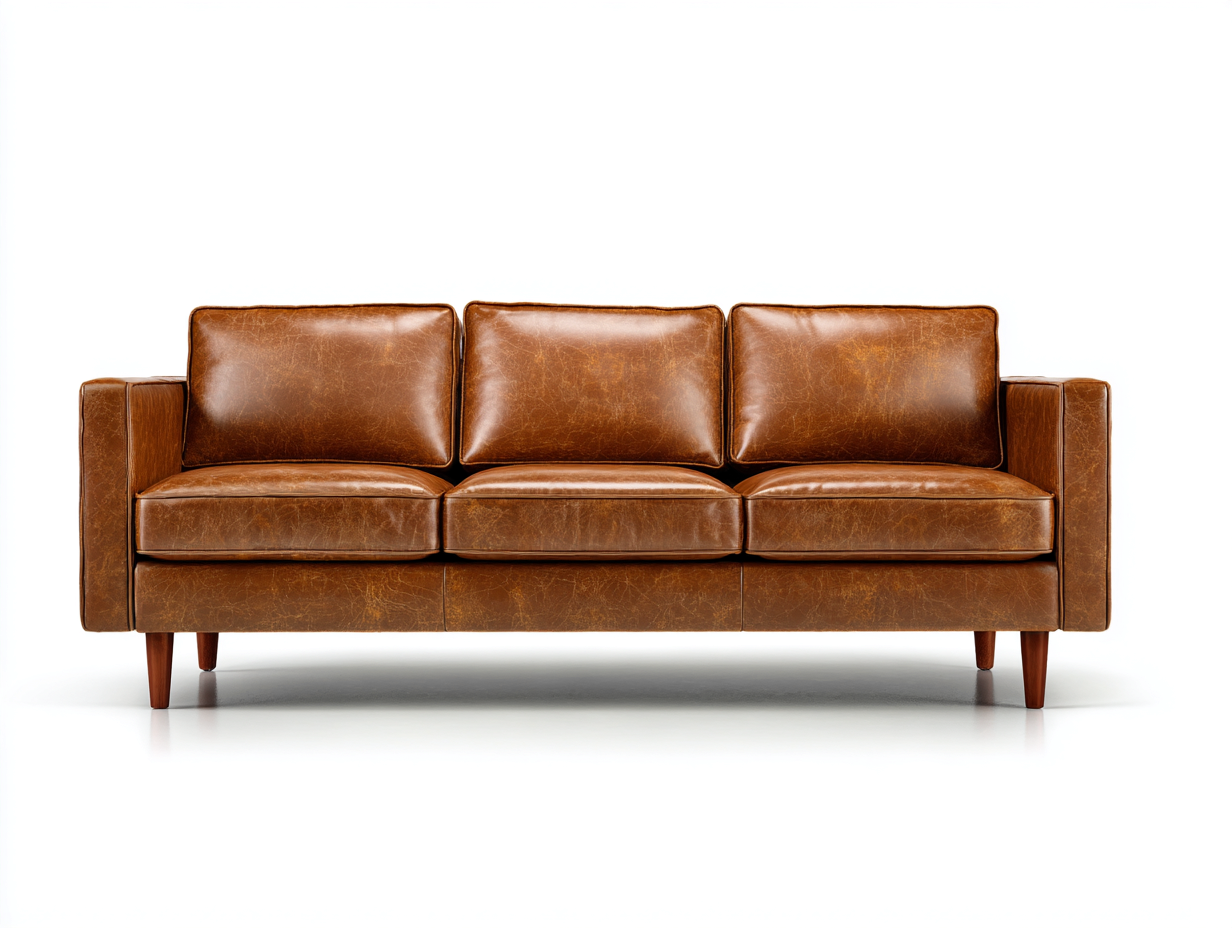 Leather 3 seater sofa 210x90 x85cm - brown - living room use - mid century modern style-Havenno