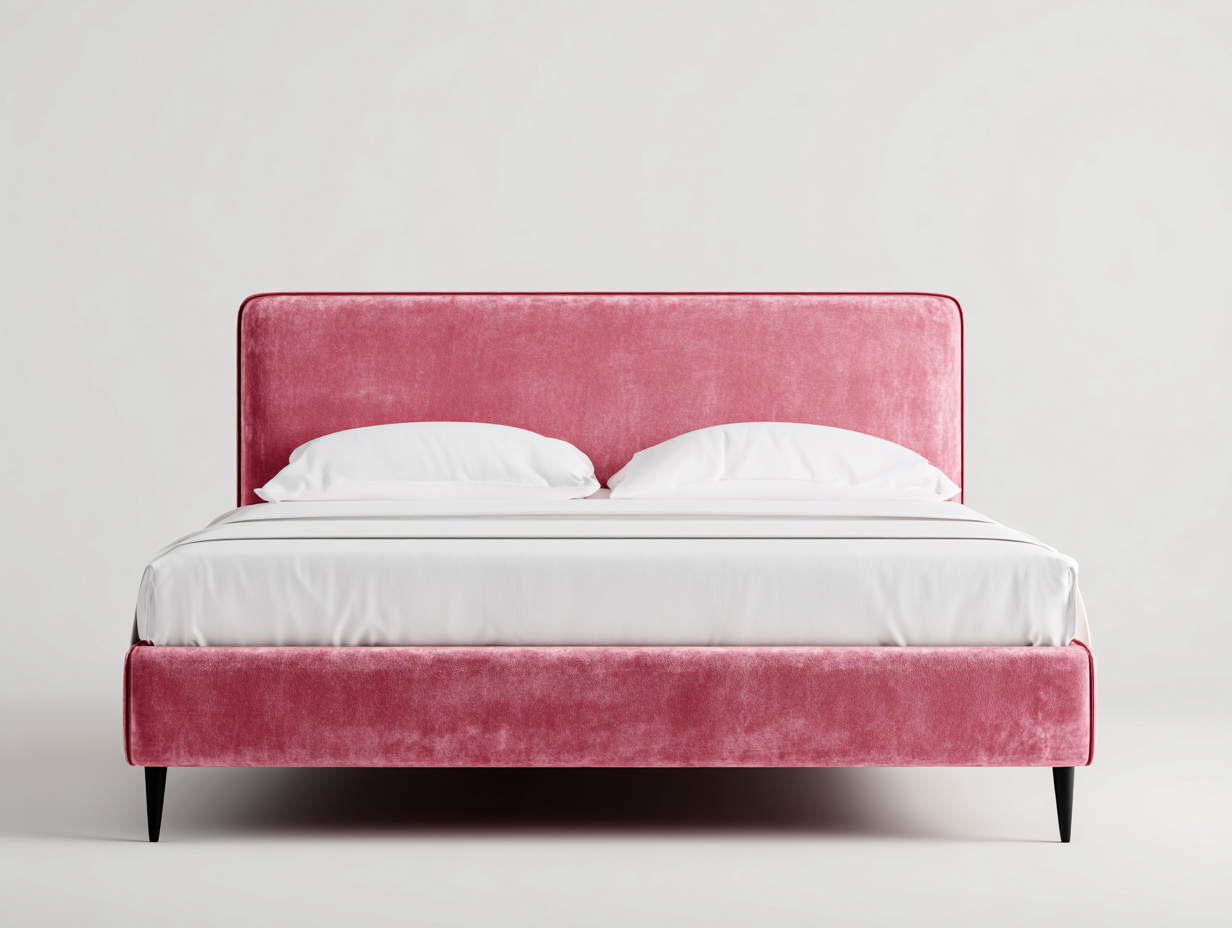 Upholstered Double Bed Frame Velvet Fabric 200x160 x105cm - Pink - Bedroom Modern Design-Havenno
