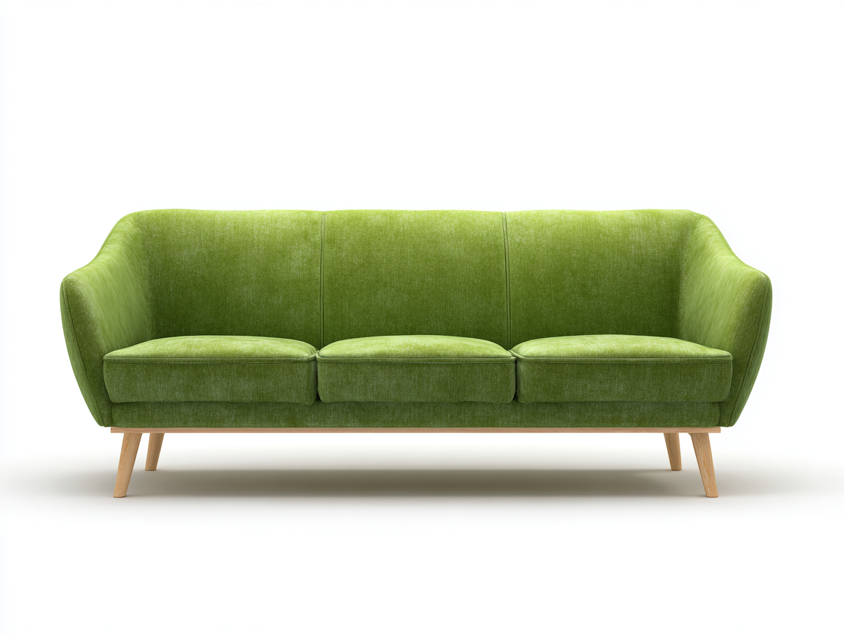 Fabric 3 Seater Sofa 200x85 x82cm - Natural Wood Colour/Green - Living Room Modern Nordic Style-Havenno