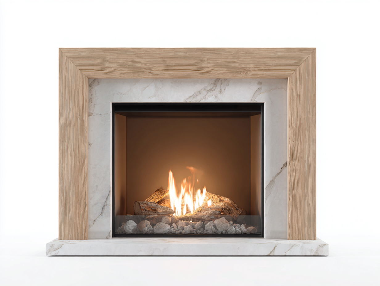 Electric Fireplace wood veneer stone surround 120x35x95 cm - beige - living room - built-in flame effect design-Quietovae