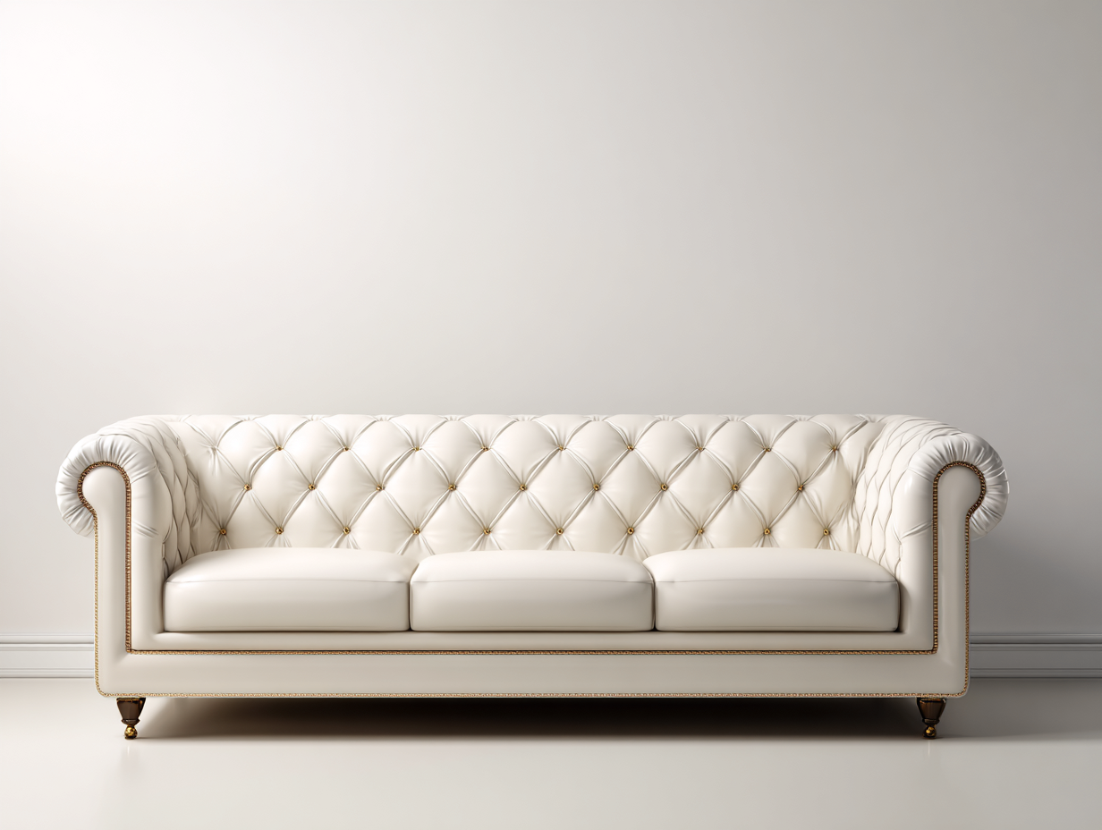 3 Seater Sofa upholstered faux leather 215x90x75 cm - cream - living room - classic tufted design-Quietovae