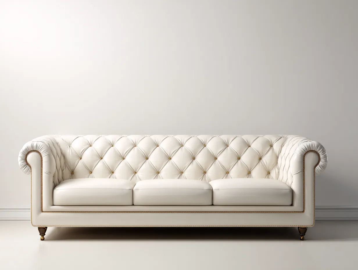 3 Seater Sofa upholstered faux leather 215x90x75 cm - cream - living room - classic tufted design-Quietovae