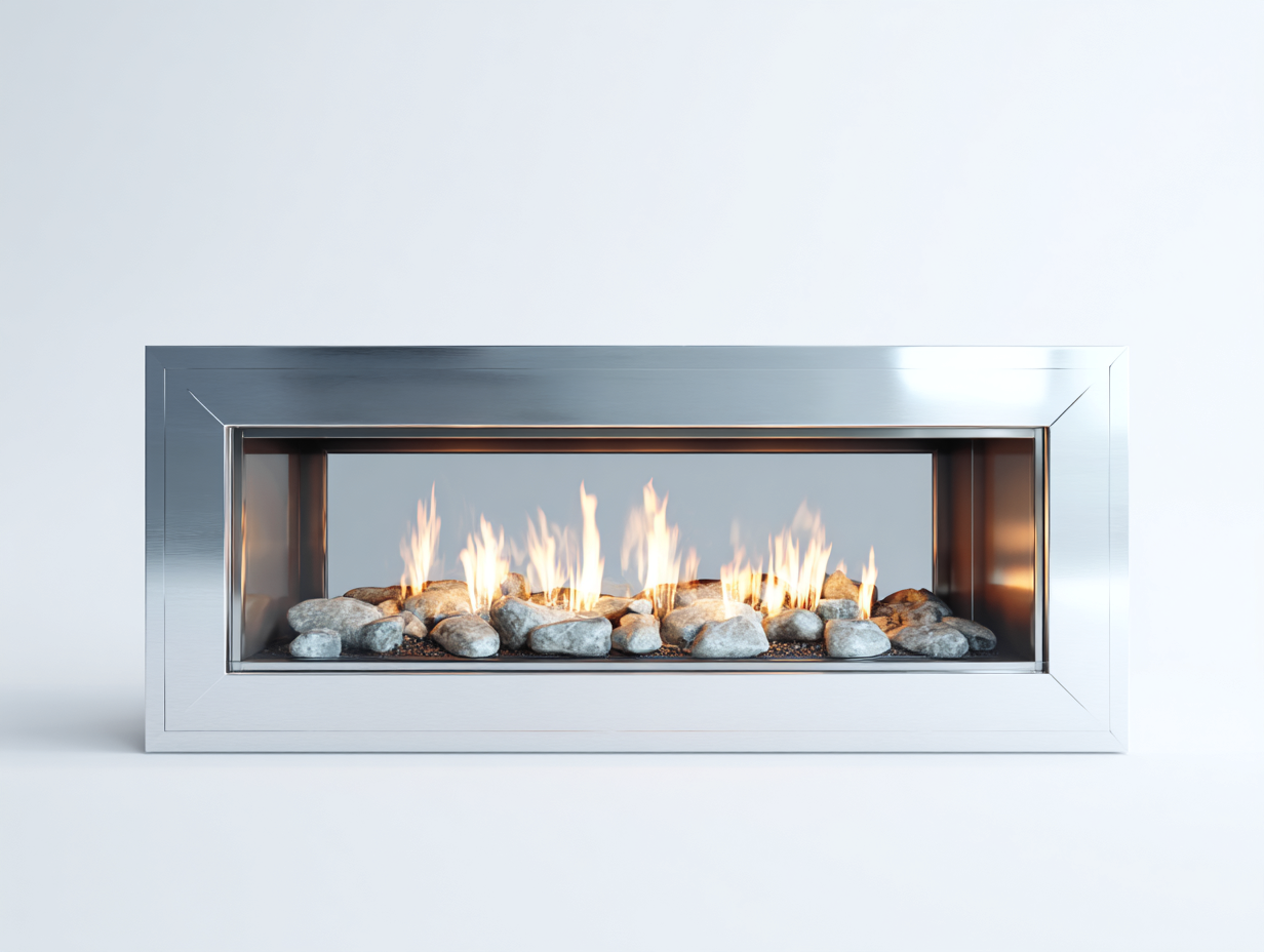 Electric Fireplace stainless steel framed 150x40x55 cm - silver - modern linear flame design-Quietovae